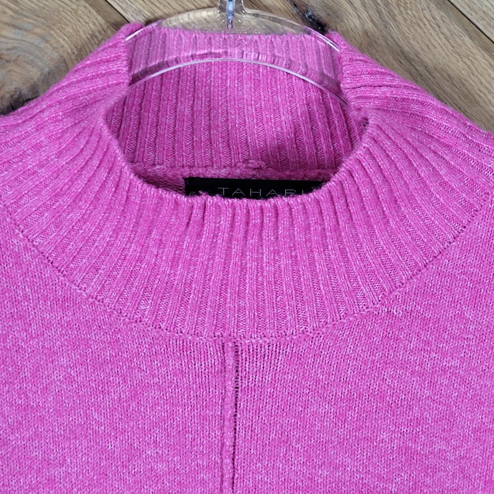 Tahari Sweater Womens Medium Mock Neck High Low Hem Pullover Pink