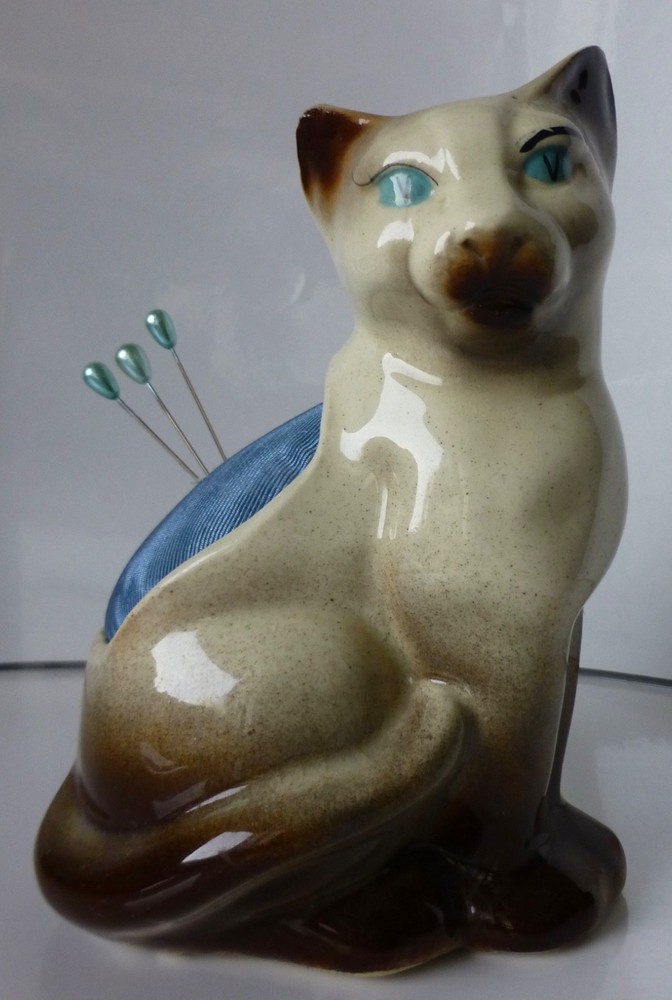 Vintage Siamese Cat Planter Pincushion