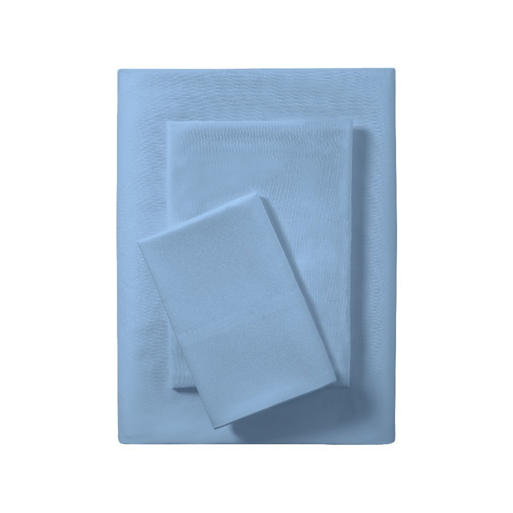 Microfiber 3-Piece Twin Sheet Set Light Blue Fitted Flat Bed Sheets Pillowcase