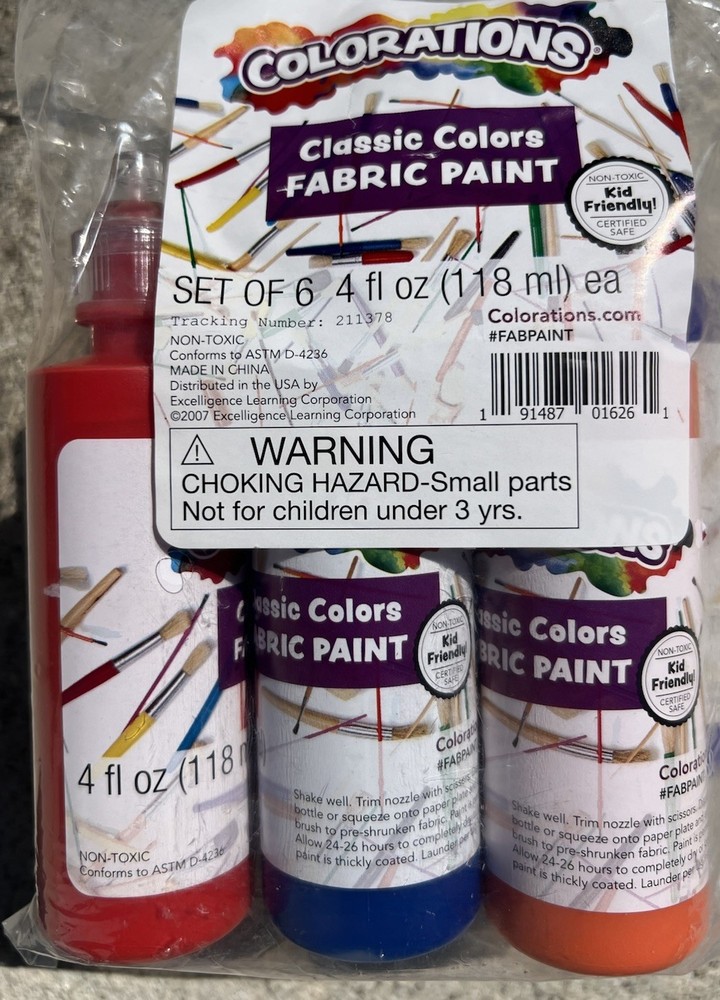 Collaborations Classic Color Fabric Paint Pack Six. Kid Friendly. 4 Oz. New. ￼