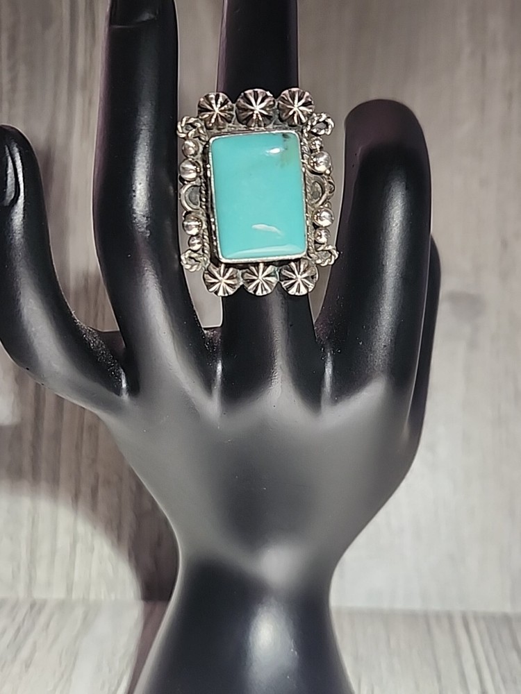 Rt Engraved Sterling .925 Navajo Stone Ring Size 6.5