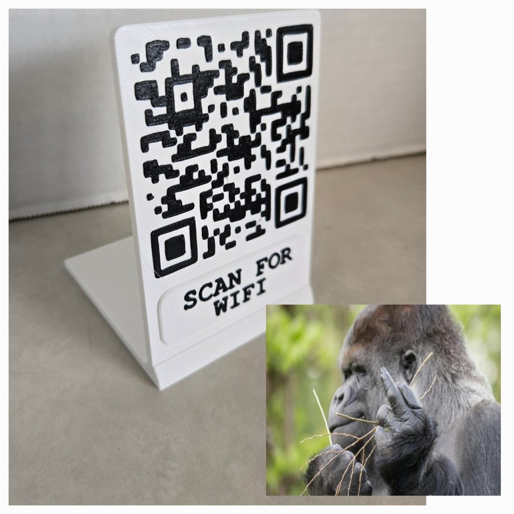Prank Wifi Qr Code Stand, Middle Finger Monkey