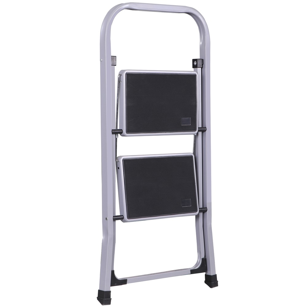 2 Step Ladder Folding Step Stool with Convenient Handgrip Handle 380 lbs Gray