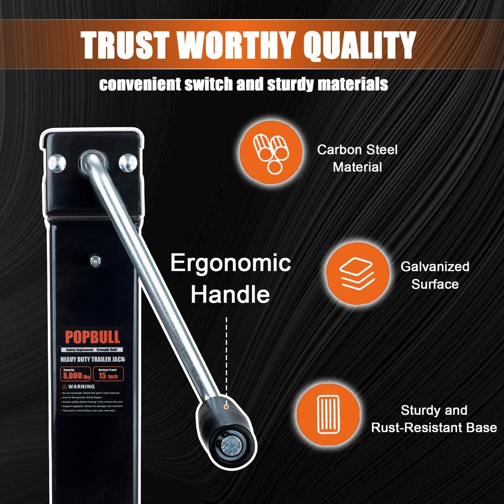 8000lbs Heavy Duty Trailer Jack, 30" Lift Swivel Bolt-on Jack w/ Drop Leg RV