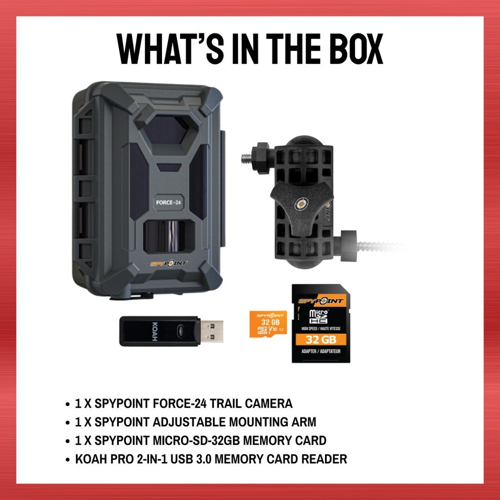 Spypoint Force-24MP Non-Cellular Trail Camera with Accessories Bundle