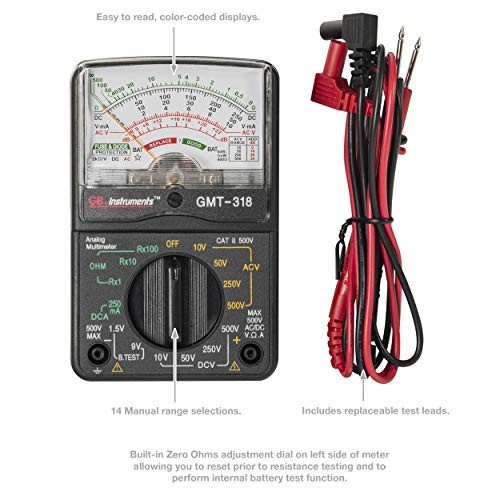 GMT-318 Analog Multimeter, 6 Function, 14 Range, AC / DC Volt, 500V