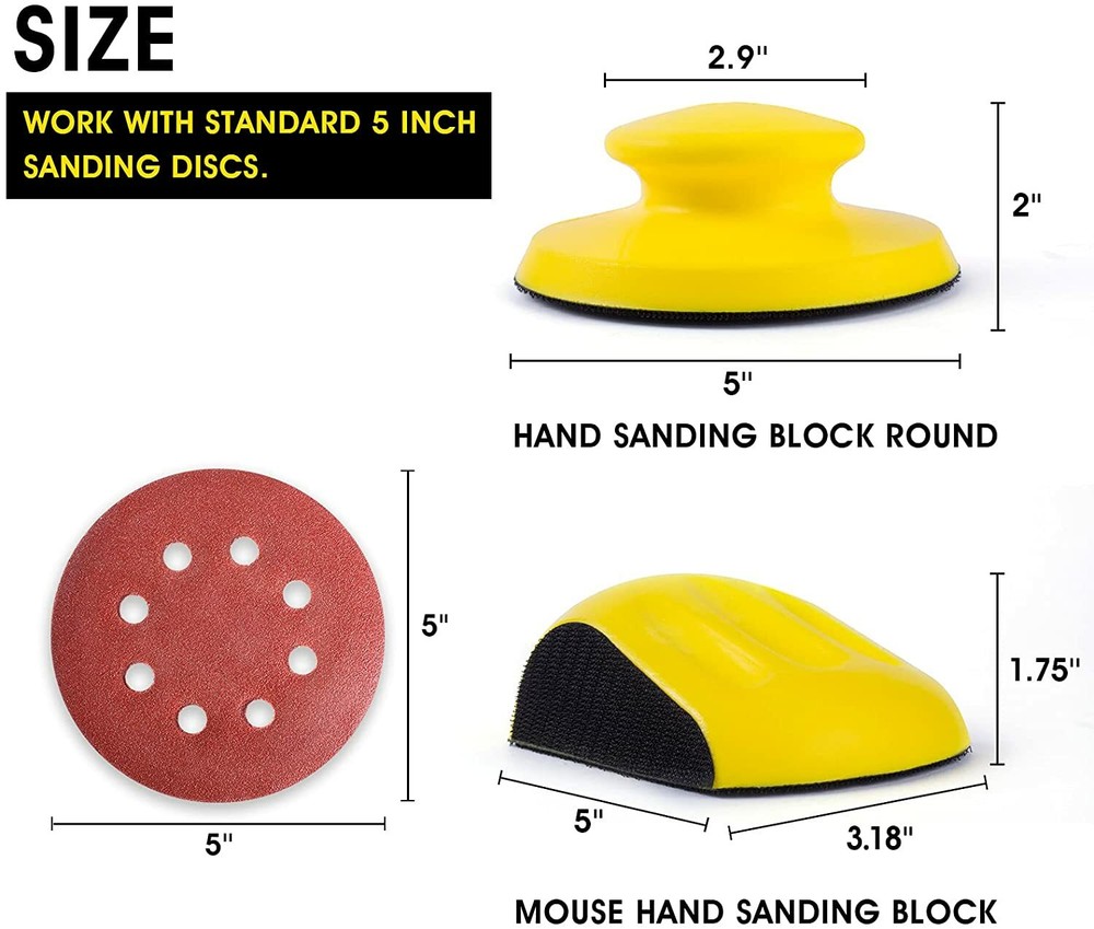2PCS 5 in Mouse Round Hand Sander Sanding Block Tools Hook Loop Disc Backing Pad