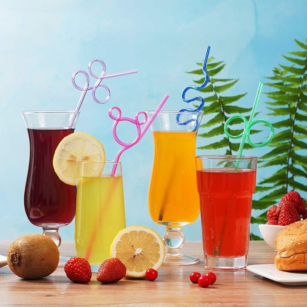 24 Pcs Silly Crazy Straws for Kids Reusable Plastic Loop Curly Crazy Drinking...