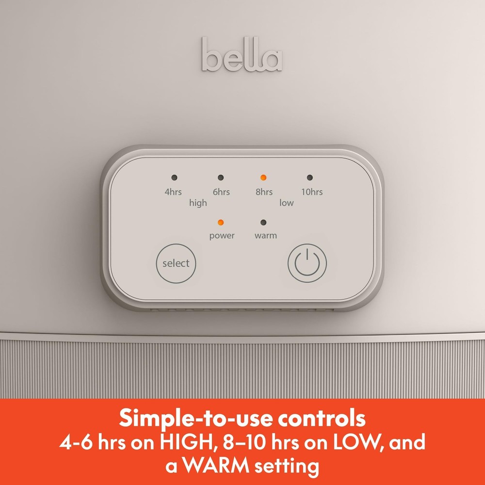 bella 6.0 Qt Programmable Slow Cooker, Ceramic Nonstick Coating, Adjustable T...