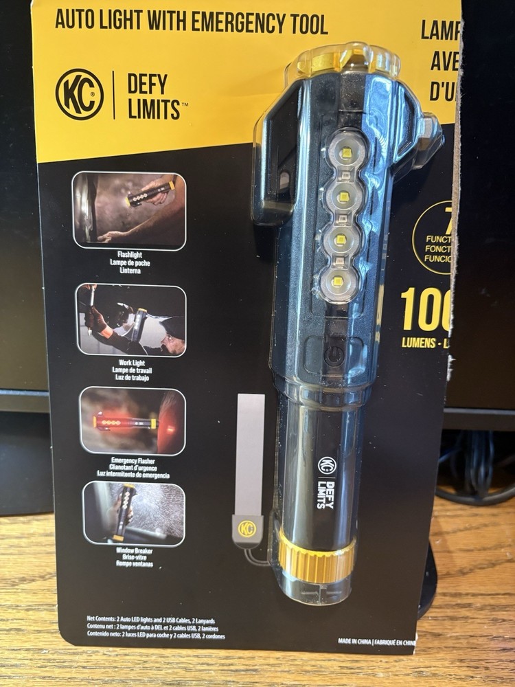 KC Auto Light Flashlight W/ Emergency Tool+Work Light+Tools+Charge Cord NIP