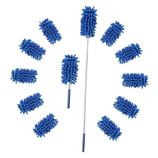 12 Pack Microfiber Dusters for Cleaning, High Duster with Extension Pole, Blue