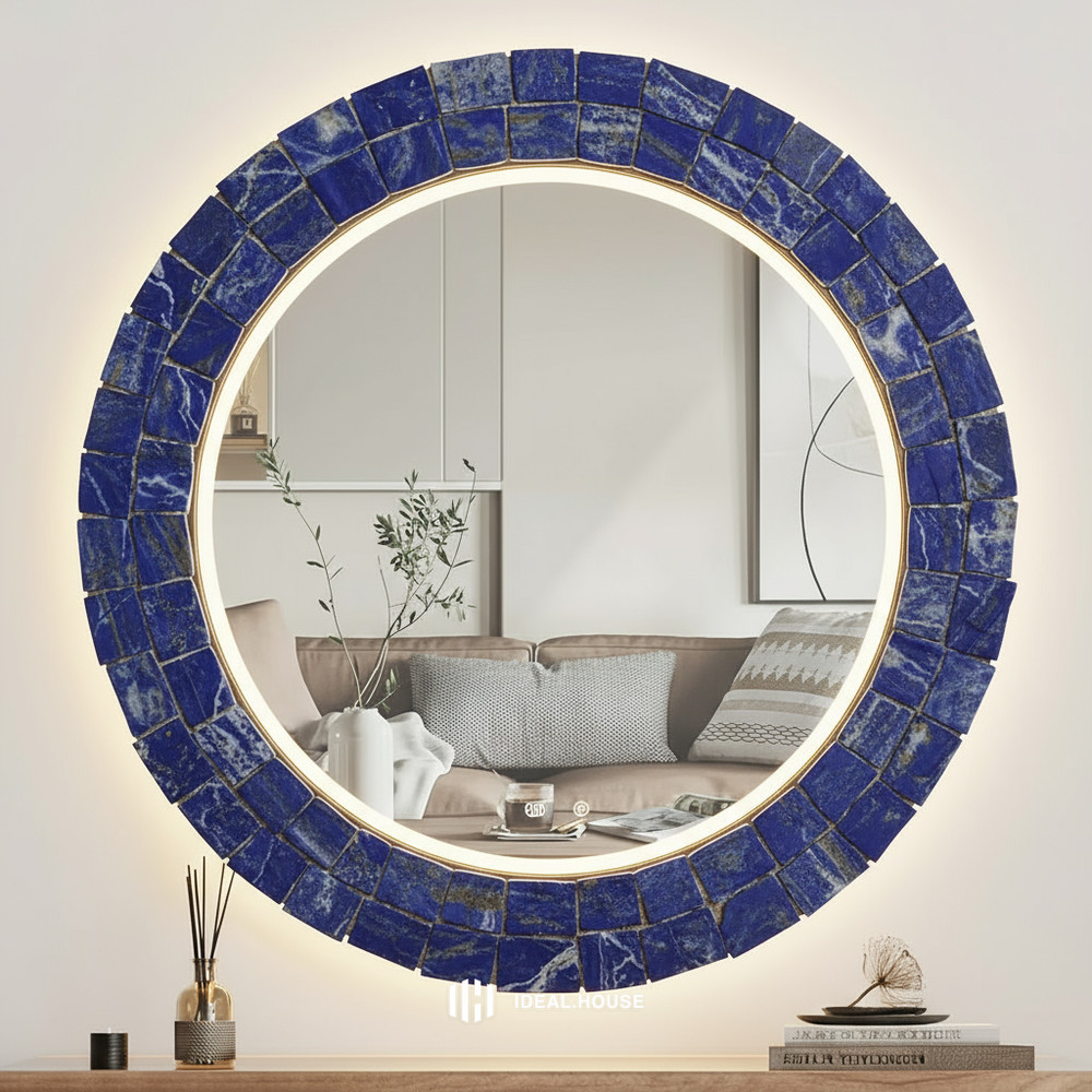 Lapis Lazuli Wall Mirror – Luxury Handmade Gemstone Decorative Accent Frame