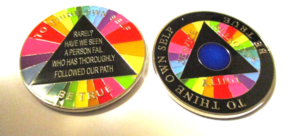 AA Coin Chip 5 Year Blue Silver Sparkle Tri-plate Alcoholics Anonymous NEW