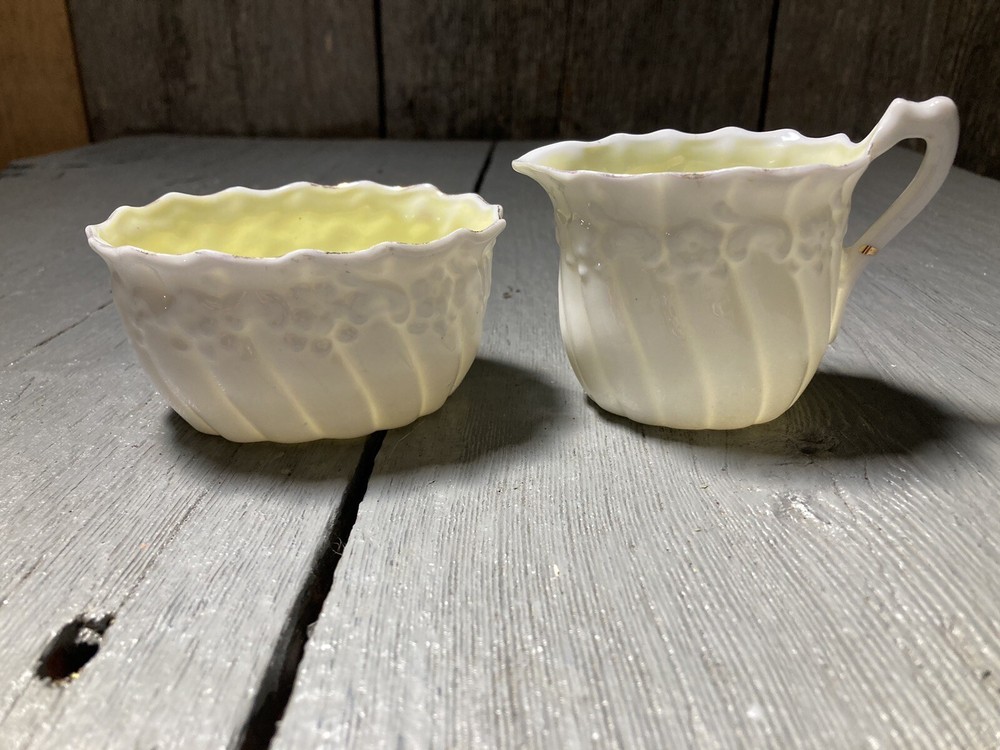 White & Yellow Fine China Cream & Sugar