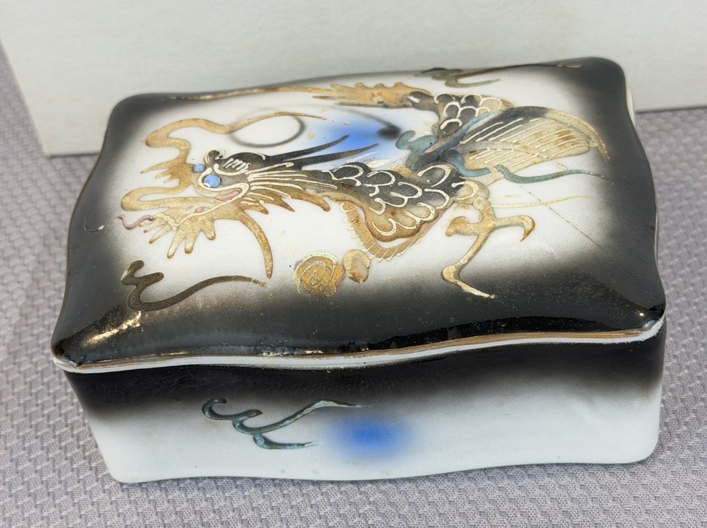 Japanese Dragonware Ceramic Trinket Box 5” x 3.5”