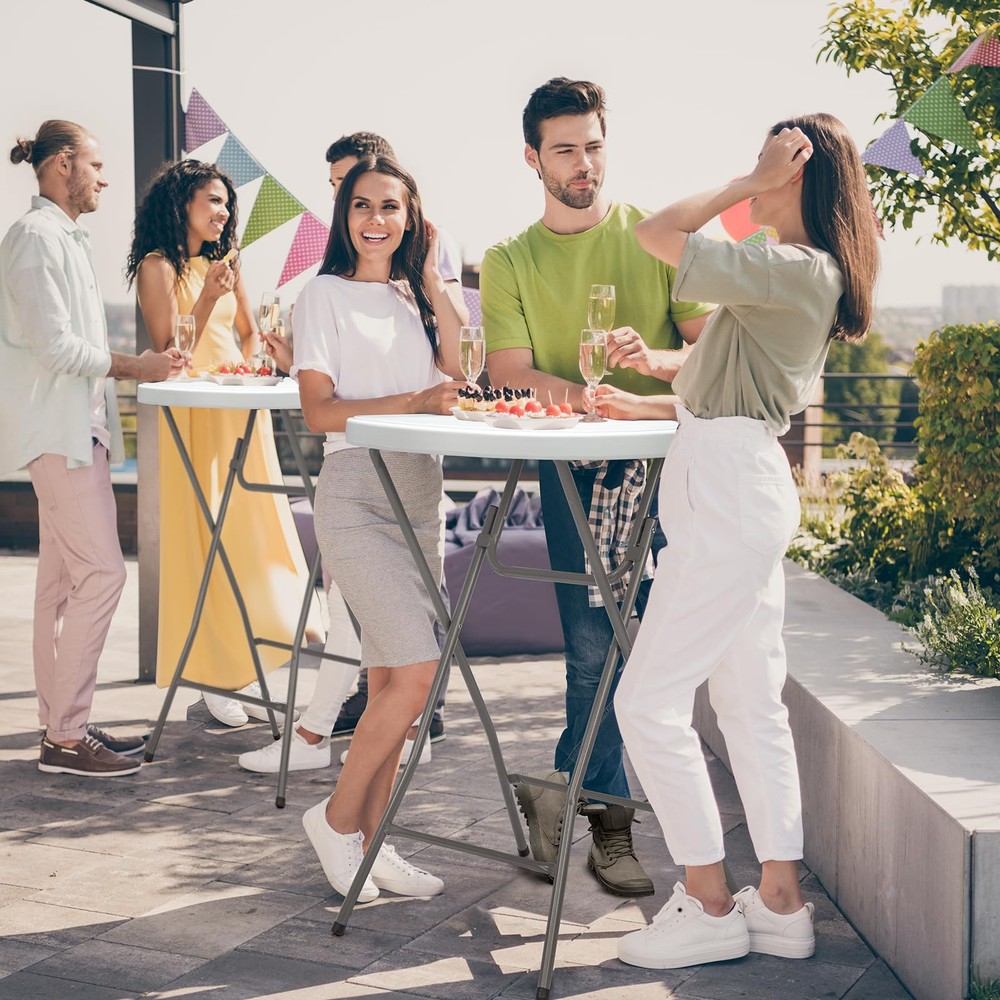 VINGLI 32" Plastic Folding Round Table Bar Height, HDPE Matrial 32“, White