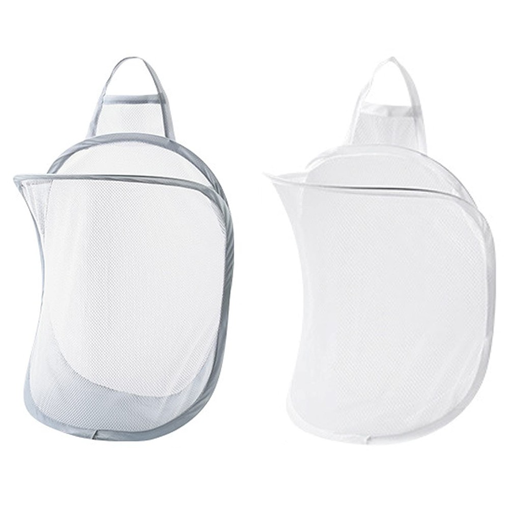 Pop-up Hanging Laundry Hamper Small Mesh Basket 2 Pack Foldable Gray White
