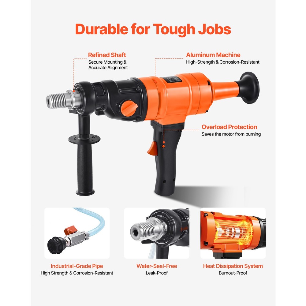 Diamond Core Drill Machine Handheld Concrete Core Drill Rig 8 in Dia 1800W