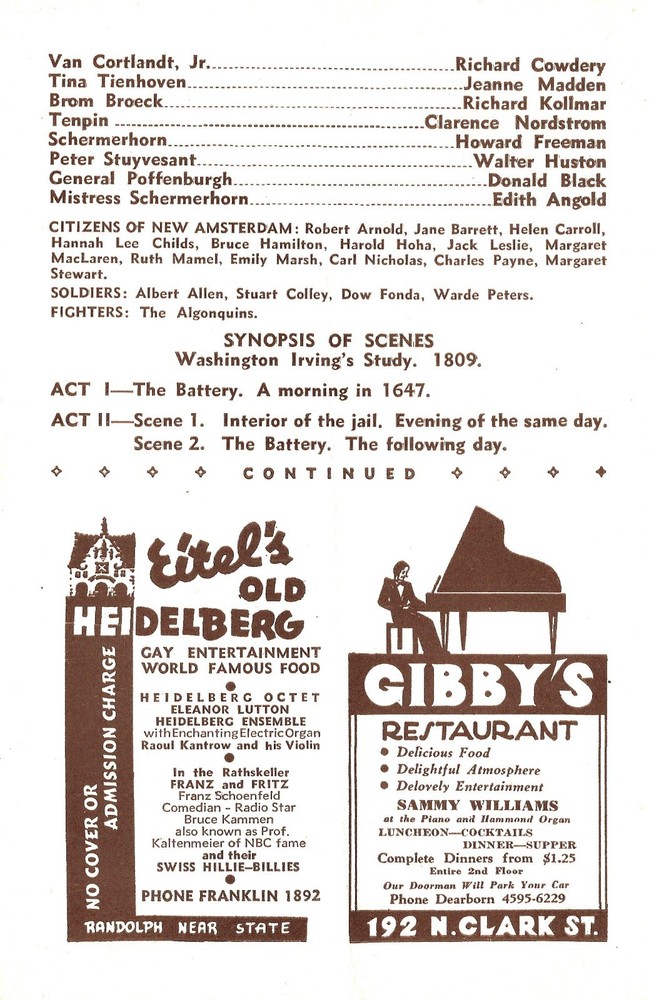 Walter Huston "KNICKERBOCKER HOLIDAY" Kurt Weill / Maxwell Anderson 1939 Program