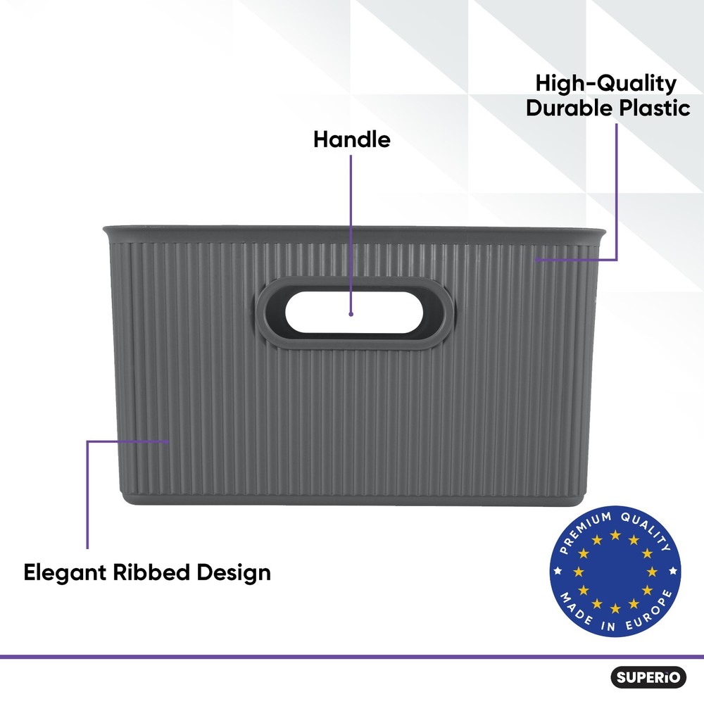 Medium Decorative Storage Bin 15 Liter, Grey Plastic Storage Basket