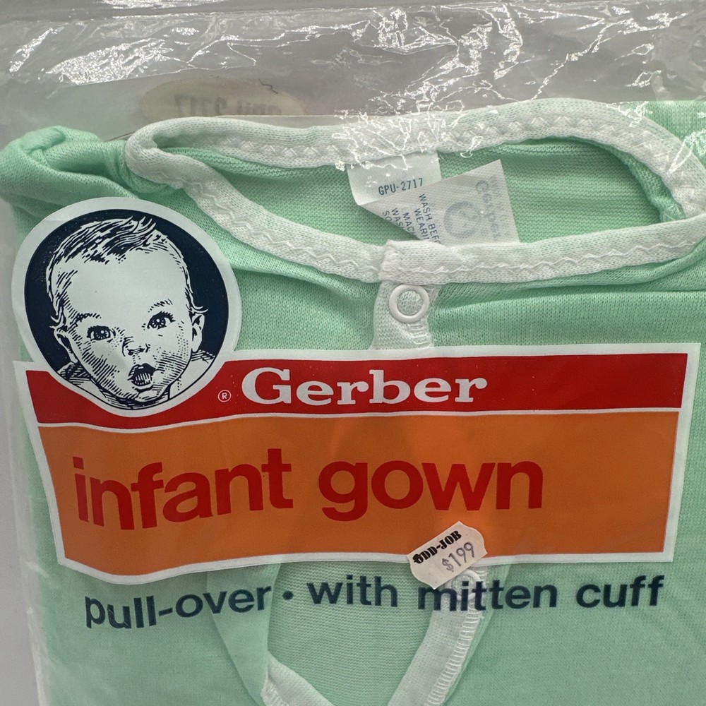 VINTAGE GERBER INFANT GOWN PULL-OVER WITH MITTEN CUFF GPU-815 NEON