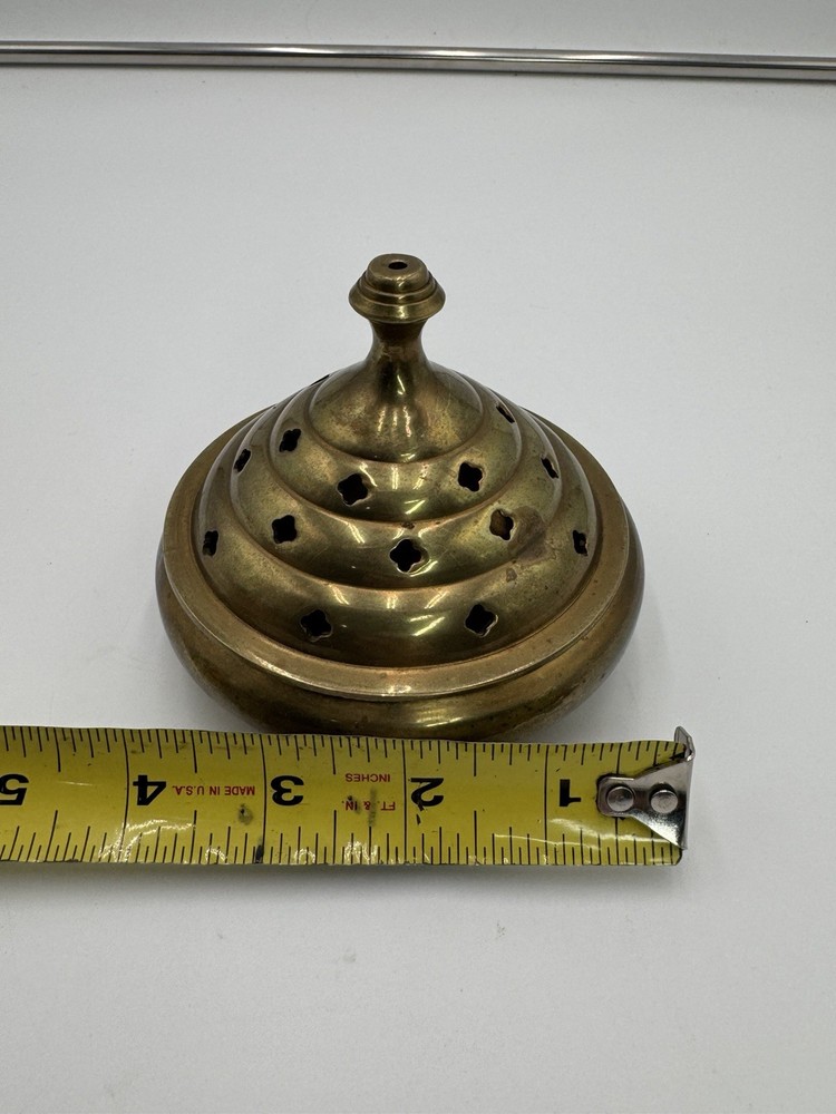 Vintage Solid Brass Incense Burner Censer Cone Holder With Lid