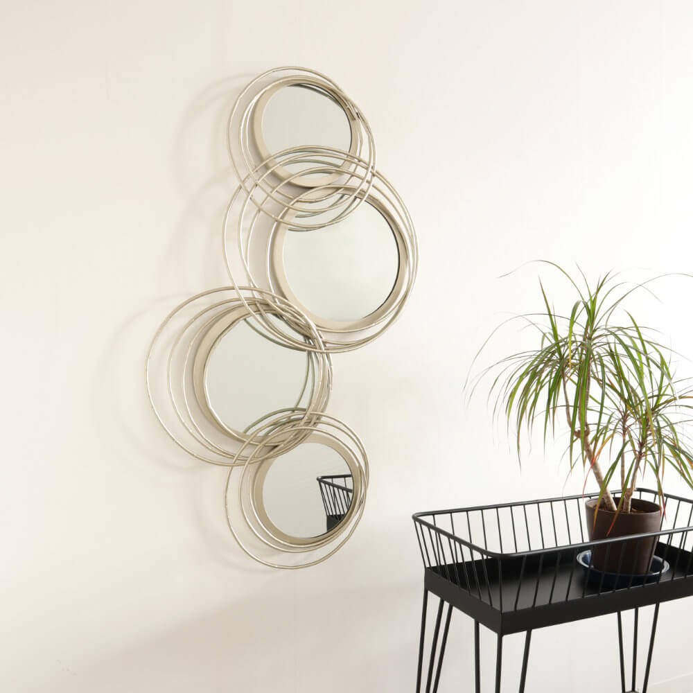 Silver Triptych Wall Mirror, Simple Modern, 57×101 cm