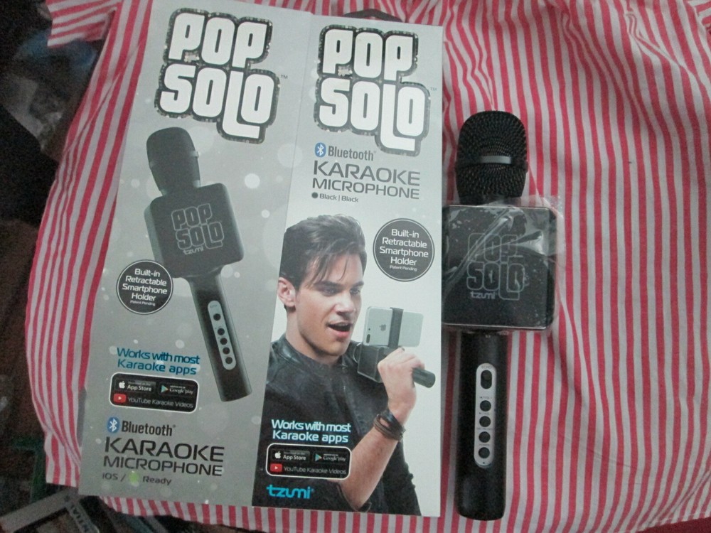 POP SOLO Bluetooth Karaoke Microphone Retract Phone Holder BLACK