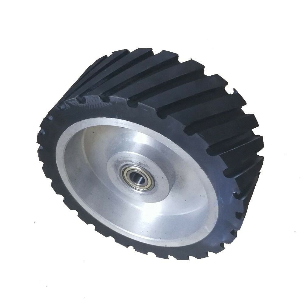 200*75mm Serrated Rubber Contact Wheel Dynamically Balanced Belt Sander Idler