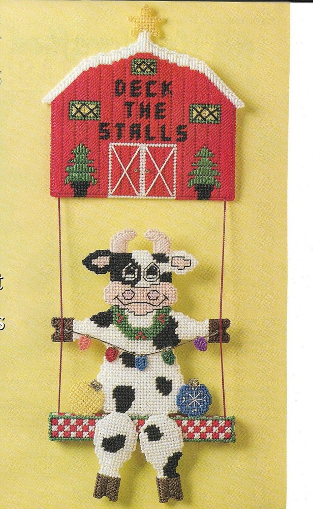 DECK THE STALLS COW & BARN CHRISTMAS PLASTIC CANVAS PATTERN INSTRUCTIONS