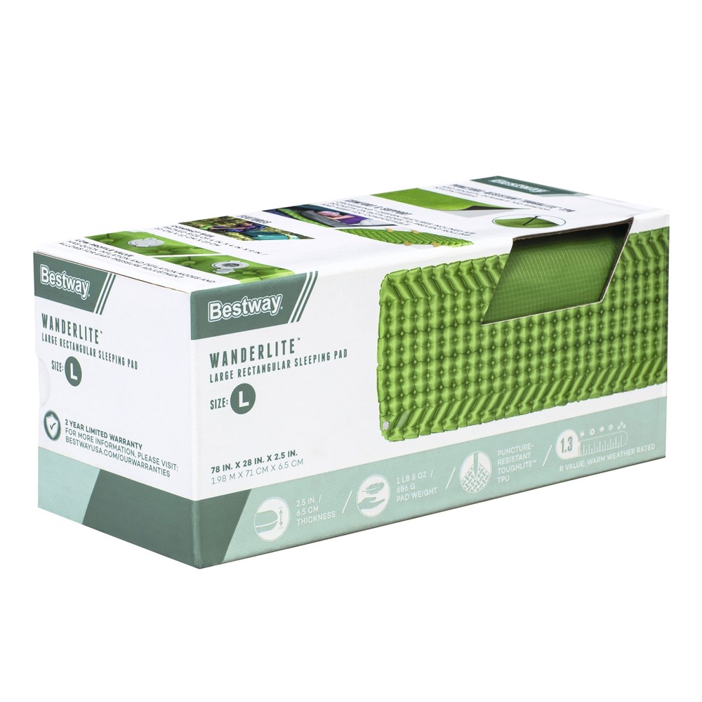 Bestway WanderLite Large Rectangular Sleeping Air Pad with Storage Bag, Green