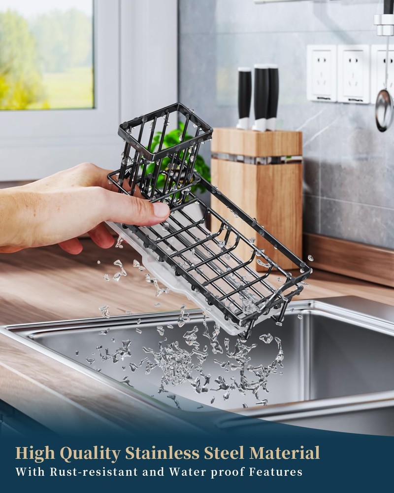 Consumest Sponge Holder for Kitchen Sink - Caddy Medium, Black