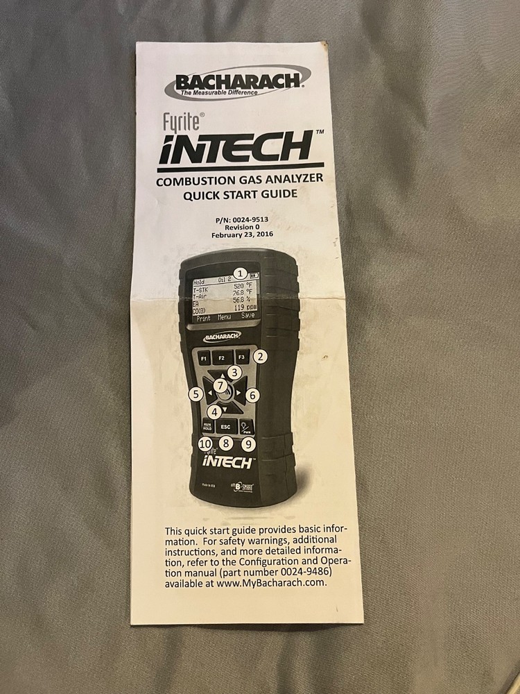 Bacharach 0024-9513 Combustion Gas Analyzer