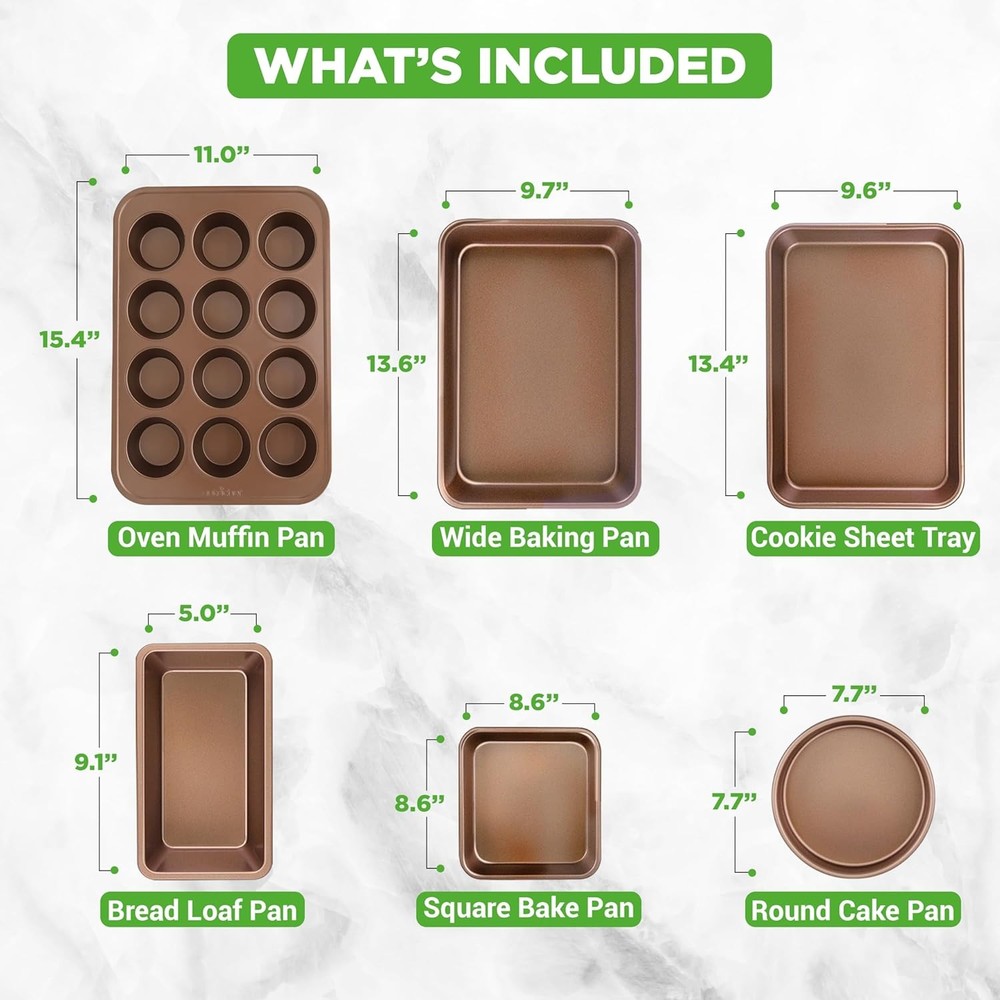 6-Piece Nonstick Bakeware Set Carbon Steel Baking Pans Set Includes Cookie