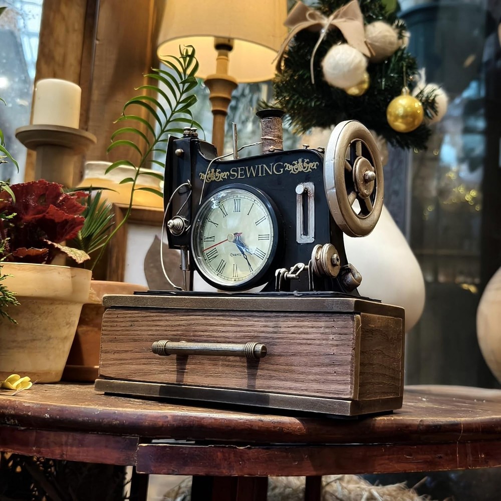 Vintage Style 1920'S Decorative Sewing Machine Clock Box Black