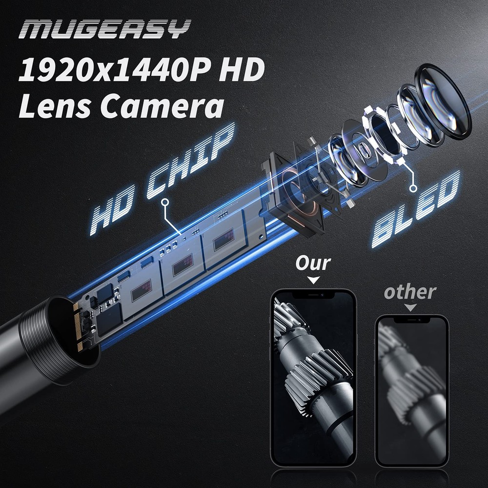 1920P HD Endoscope Camera with Light 16.4FT Waterproof Borescope