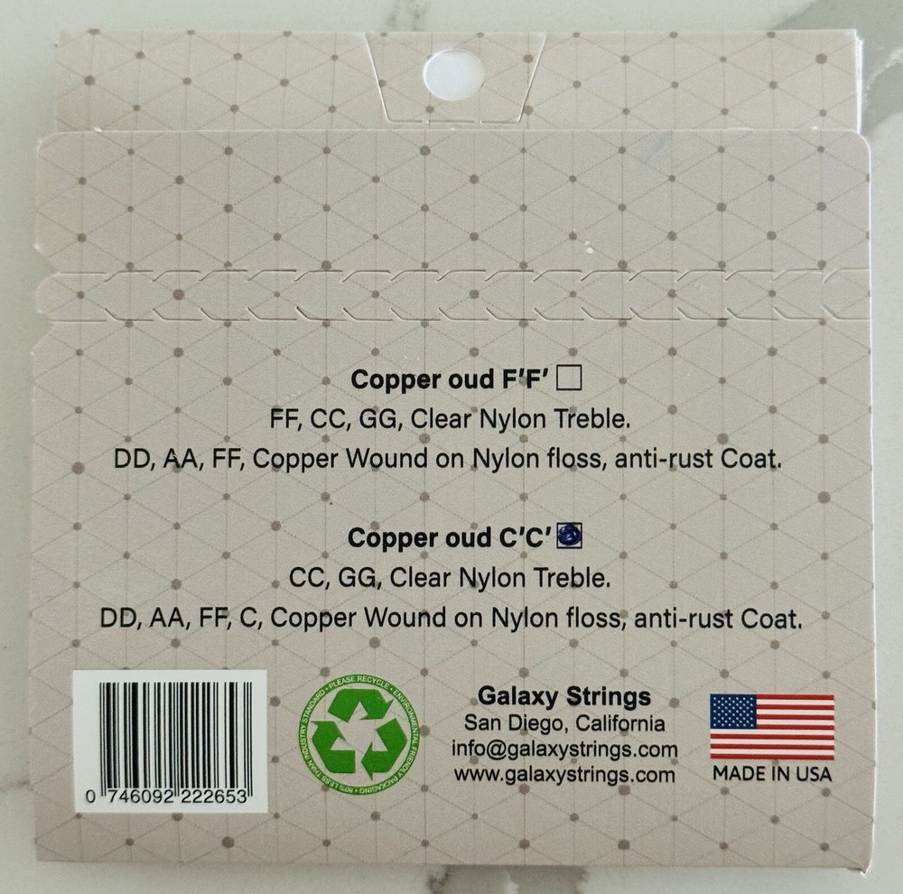 Galaxy Copper Oud Strings Set, Oud Strings set Arabic C'C' Tuning, 11 strings.