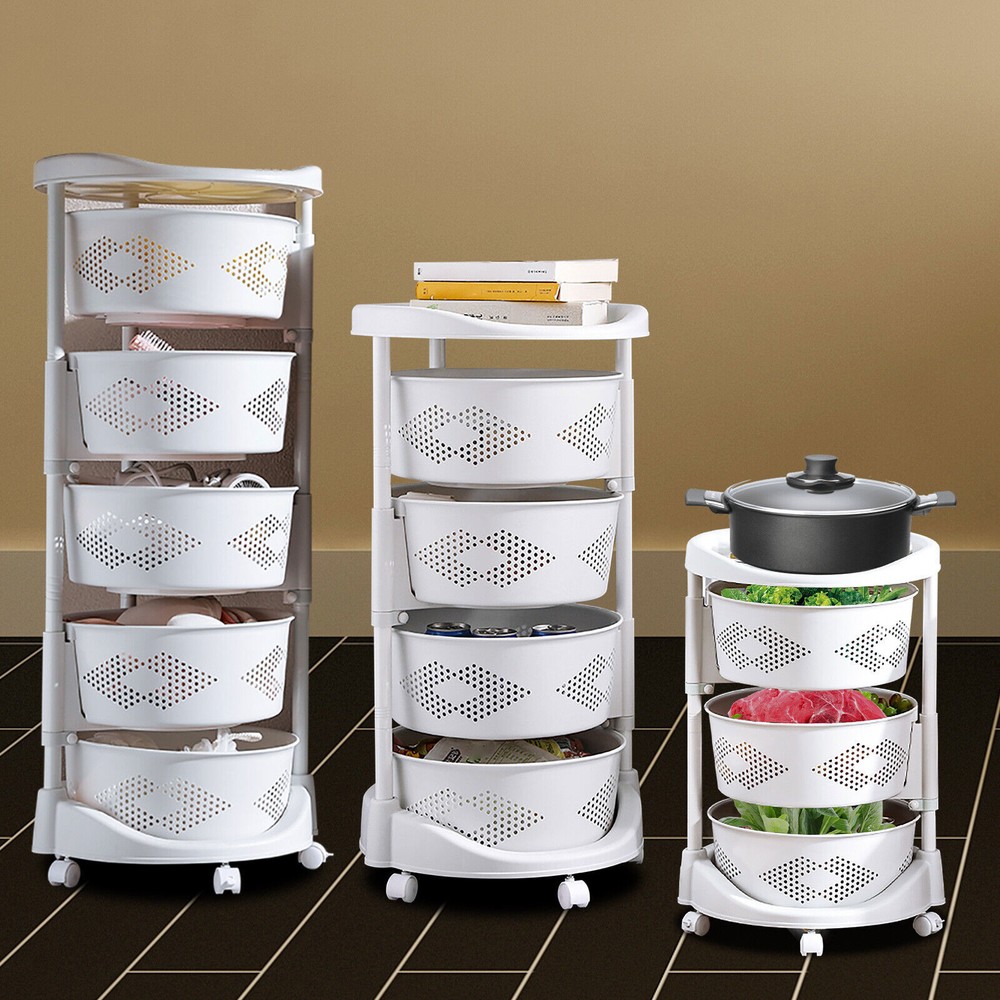 Multi-Layer Storage Shelves Kitchen Storage Cart Rotating Basket Vegetable Rack
