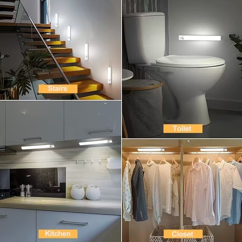 3-Pack LED Under Cabinet Lights, Rechargeable Motion Sensor, 3 Color Dimmable