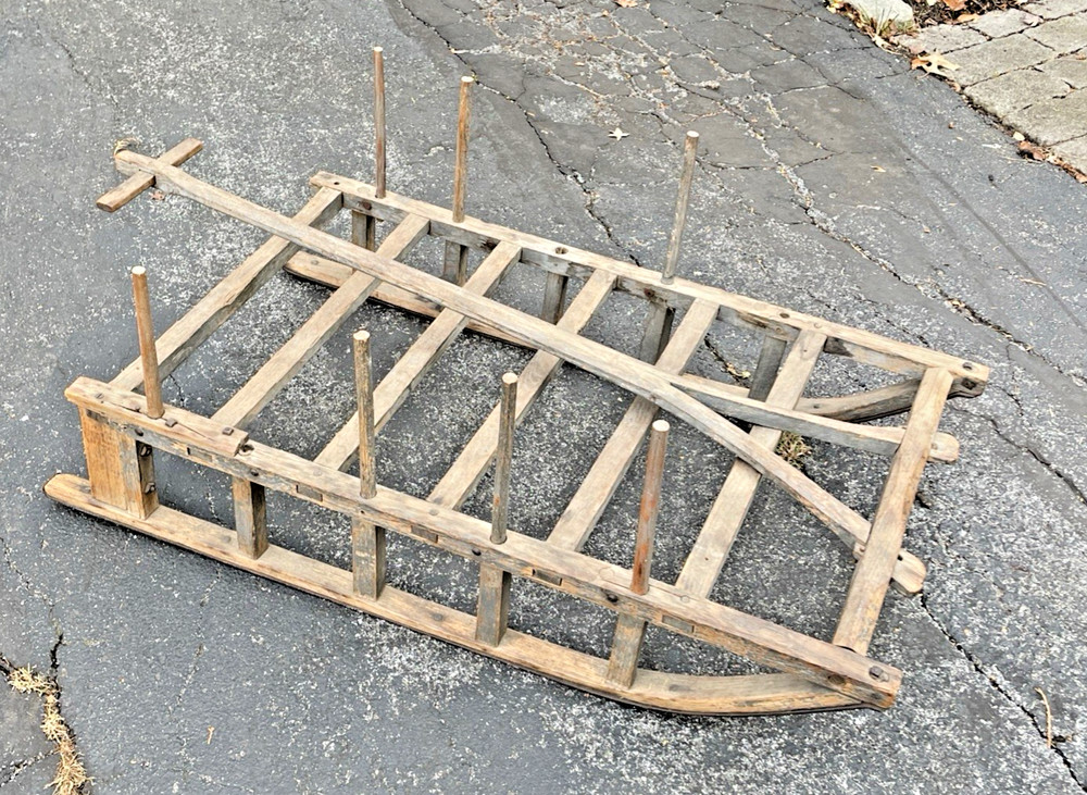 Antique Primitive Country Painted Sled W/Handle