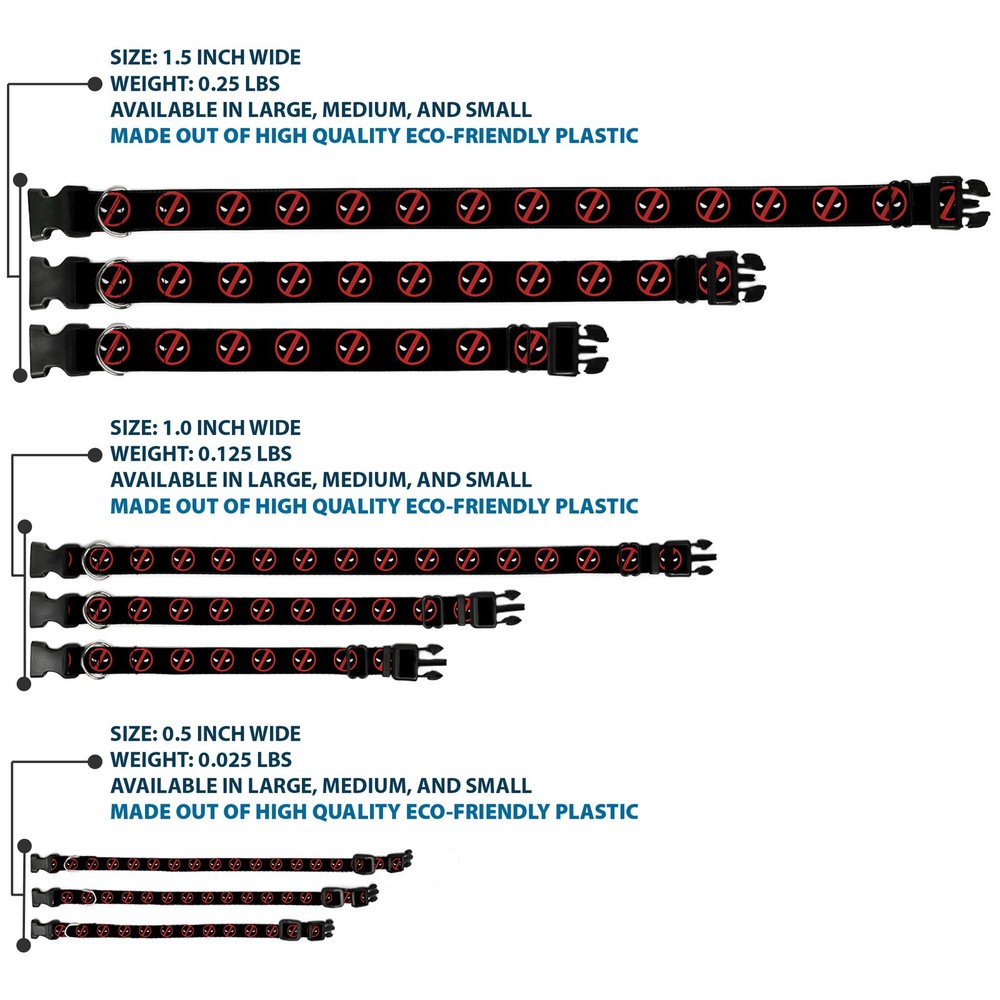 Plastic Clip Collar Deadpool Logo2 Black/Red/White Small 9.5-13"