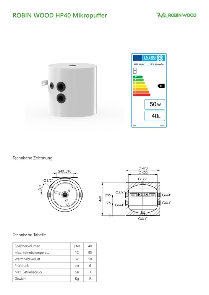 Heat Pump Buffer Storage Heater Storage 40 - 200 L Hand or Floor