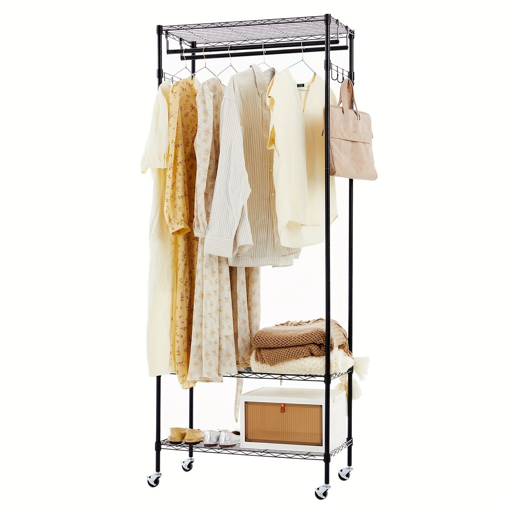 Multi-Functional Double Rods Clothes Garments Rack for Bedroom, Sturdy Metal