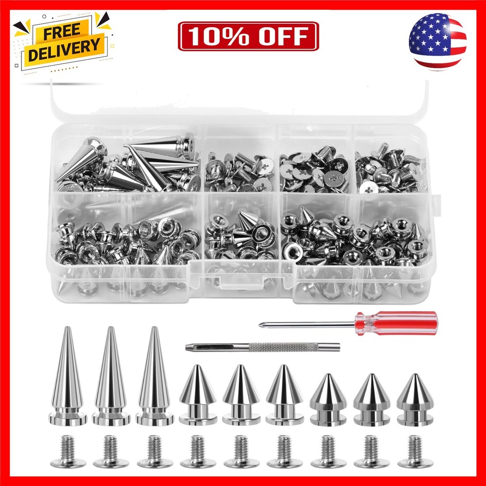 80 Pieces Multiple Sizes Cone Spikes, Screwback Studs Rivets, 3 Sizes Metal T...