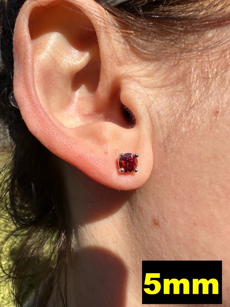 Real Ruby Red Moissanite Screwback Stud Earrings 925 Silver 3-8mm Iced Pass Test