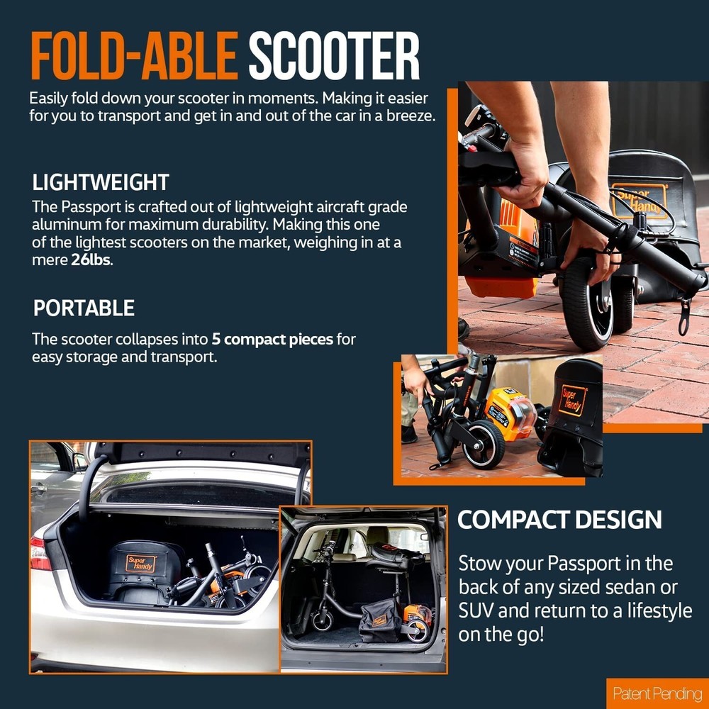 uperHandy 3 Wheel Folding Mobility Electric Powered Scooter