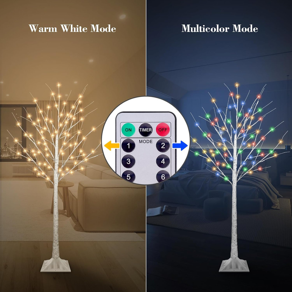 5FT Lighted Birch Tree, Birch Tree with 90 LED Lights, 8 Flash Modes and Timer,