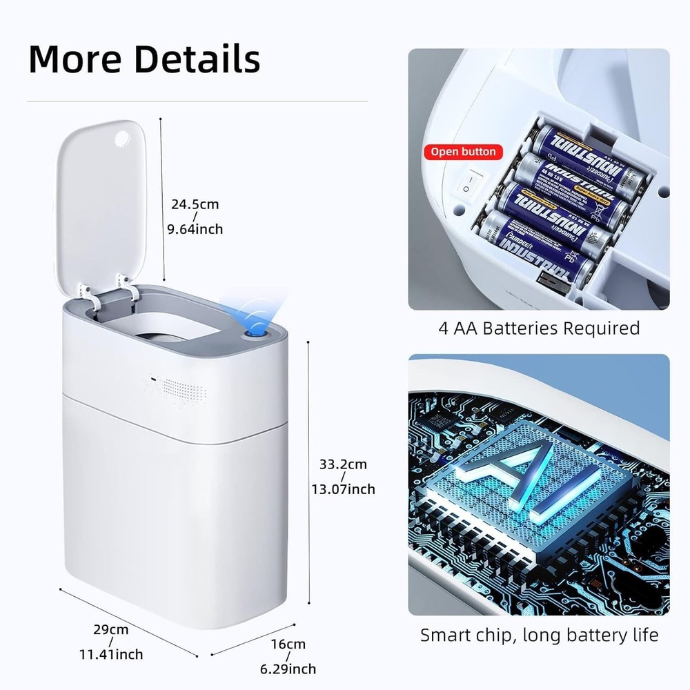 MOPALL Small Bathroom Trash Cans with Lids,Motion Sensor Bathroom Trash Can,N...