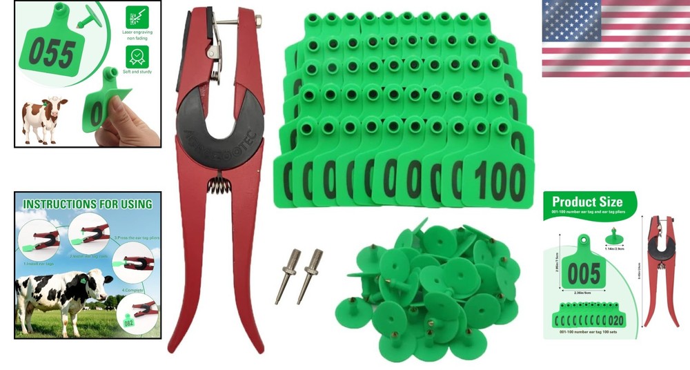 Plastic Livestock Tags for Cows - 001-100 Numbered