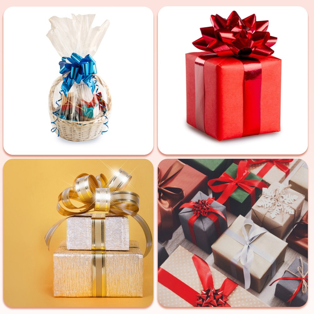 8pcs 4 Inch Large Big Pull Bow Gift Wrapping Ribbon for Presents, Red